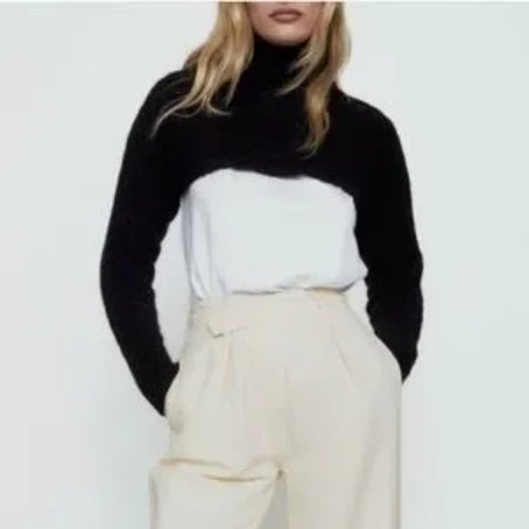 ZARA Cable Knit Arm Warmer Sweater Black - Picture 4 of 9